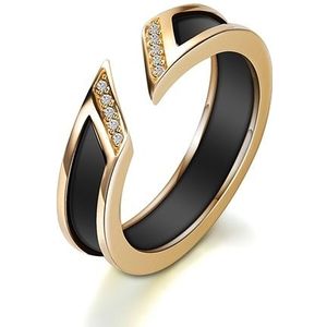 Vrouwen mode Zircon metalen bruiloft open ringen grootte: 8 (zwart en goud)