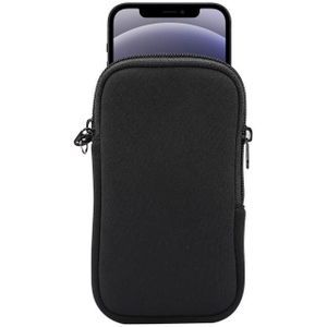 Universal Elasticity Zipper Protective Case Storage Bag met Lanyard Voor iPhone 12 mini / 4 7-5 4 inch smart phones(Zwart)