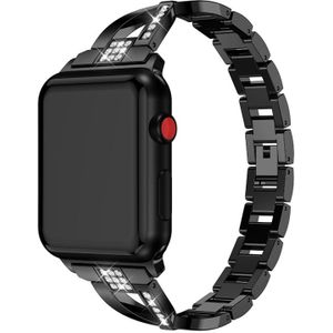 X-vormige diamant-bezaaid Solid RVS polsband horlogeband voor Apple Watch serie 3 & 2 & 1 42mm (zwart)