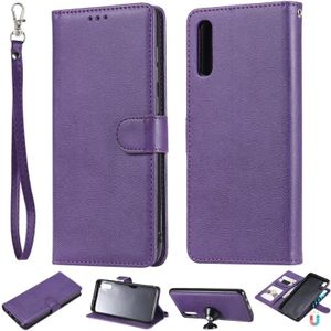 For Galaxy A70 Solid Color Horizontal Flip Protective Case with Holder & Card Slots & Wallet & Photo Frame & Lanyard(Purple)
