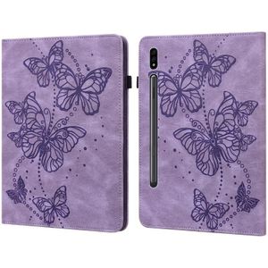 Voor Samsung Galaxy Tab S7 T870 / T875 / T876B relif Butterfly Pattern Horizontal Flip Lederen Tablet Case (Purple)
