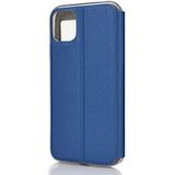 Voor iPhone 11 Pro matte textuur horizontale Flip beugel mobiele telefoon holster venster met beller-ID en metalen knop dia te ontgrendelen (blauw)