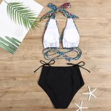 2 in 1 dames diepe v-hals halter backless bikini luipaard print split badpak set met borstkussen (kleur: blauw kleurrijke maat: M)