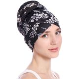 Floral Turban Hat Cotton Back Plate Hair Wrap Cap  Size:M (56-58cm)(Zwart + Wit)