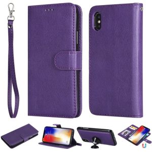 Voor iPhone X / XS Effen Kleur Horizontale Flip Beschermhoes met Houder & Card Slots & Wallet & Photo Frame & Lanyard(Purple)