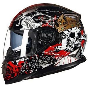 GXT Motorcycle Rose Skull Patroon Volledige dekking beschermende helm dubbele lens motorhelm  grootte: L