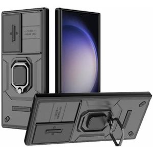Voor Samsung Galaxy S23 Ultra 5G Sliding Camshield TPU + PC schokbestendig telefoonhoesje met houder