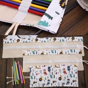 48 slots" Cartoon dierlijke Print Pen tas Canvas potlood Wrap gordijn oprolbare potlood zaak briefpapier Pouch"