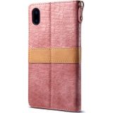 Splicing kleur krokodil textuur PU horizontale Flip lederen case voor iPhone X/XS  met portemonnee & houder & kaartsleuven & Lanyard (roze)