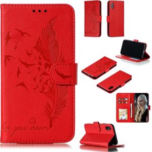 Feather patroon Litchi textuur horizontale Flip lederen draagtas met portemonnee & houder & kaartsleuven voor iPhone XS/X (rood)
