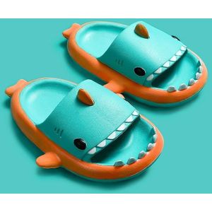 Stereo-kleur haai eva slippers kinderen antislip zachte bodem slippers  maat: 220 (groene oranje kant)