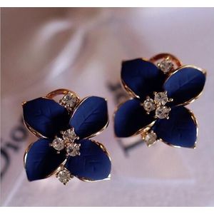 Vrouwen Camellia van design Bohemian oorbellen (blauw met witte kristallen)