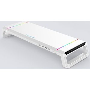ICE COOREL T1 Monitor Verhoogde Rack opvouwbare laptopstandaard met RGB-verlichting & 4xUSB-uitbreidingsinterface (Moonlight White )