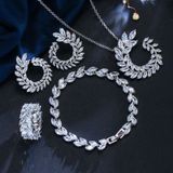 4 STKS/set Leaf shape Fashion CZ ketting Earring armband en ring sets  ring maat: 8