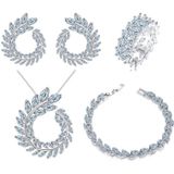 4 STKS/set Leaf shape Fashion CZ ketting Earring armband en ring sets  ring maat: 8