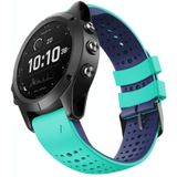 Voor Garmin Fenix 6 tweekleurige siliconen ronde gat quick release vervanging riem horlogeband (mint groen blauw)