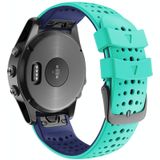 Voor Garmin Fenix 6 tweekleurige siliconen ronde gat quick release vervanging riem horlogeband (mint groen blauw)