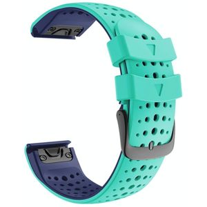 Voor Garmin Fenix 6 tweekleurige siliconen ronde gat quick release vervanging riem horlogeband (mint groen blauw)