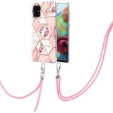 Voor Samsung Galaxy A71 Electroplating Splicing Marble Flower Pattern TPU Shockproof Case met Lanyard (Pink Flower)