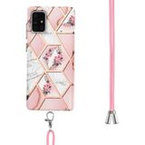 Voor Samsung Galaxy A71 Electroplating Splicing Marble Flower Pattern TPU Shockproof Case met Lanyard (Pink Flower)