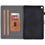 Voor Galaxy Tab A 10.1 (2019) T510 Embossing Naaidraad Horizontaal Geschilderde Platte leren behuizing met Pen Cover & Anti Skid Strip & Card Slot & Holder(Brown)