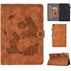 Voor Galaxy Tab A 10.1 (2019) T510 Embossing Naaidraad Horizontaal Geschilderde Platte leren behuizing met Pen Cover & Anti Skid Strip & Card Slot & Holder(Brown)