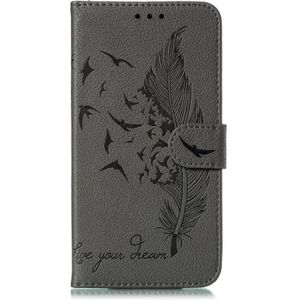 Voor Motorola Moto E(2020) / Moto E7 Feather Pattern Litchi Texture Horizontale Flip Lederen case met Wallet & Holder & Card Slots(Grijs)