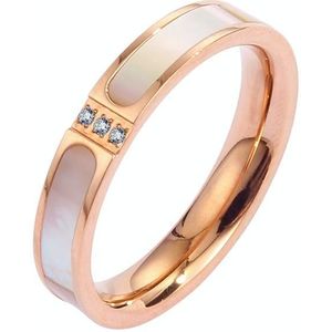 Three Diamonds Color Shell Diamond Ring Titanium Steel Gold-Plated Couple Ring  Size: 8 US Size(Rose Gold)