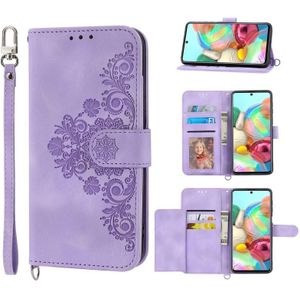 Voor Samsung Galaxy A03s 164 Skin-feel bloemen relif portemonnee lederen telefoonhoes