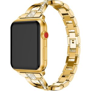 X-vormige Diamond-bezaaid Solid RVS polsband horlogeband voor Apple Watch serie 3 & 2 & 1 38mm (goud)