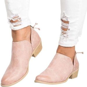 Herfst en winter puntige lage hakken laarzen vrouwen lage buis laarzen  schoenmaat: 43 (roze)