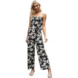 Dames Chiffon Gedrukt Boot Schouder Jumpsuit (Kleur: Zwart Maat: S)