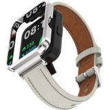 Voor Xiaomi Redmi Watch 2 Lite lederen metalen behuizing gentegreerde horlogeband (warm wit + zilveren behuizing)