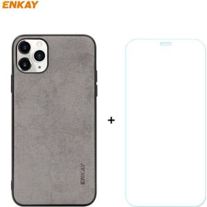 Voor iPhone 11 Pro Max ENKAY ENK-PC0302 2 in 1 Business Series Fabric Texture PU Leather + TPU Soft Slim Case Cover & 0 26mm 9H 2.5D Tempered Glass Film(Grey)