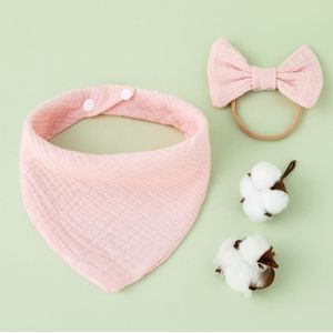 Baby katoenen gaas kwijlen handdoek + strik haarband set baby slabbetjes