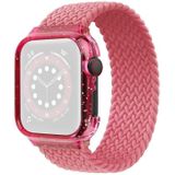 Weven vervangende polsband horlogebandjes met frame voor Apple Watch Series 6 & SE & 5 & 4 40mm / 3 & 2 & 1 38mm  Lengte: 145mm (Helder Roze)