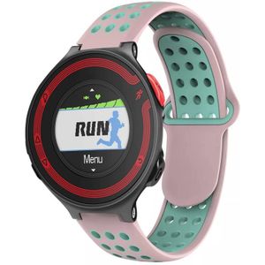 Voor Garmin Forerunner 220 tweekleurige geperforeerde ademende siliconen horlogeband (roze + groenblauw)