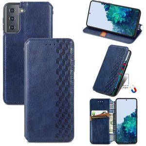 Voor Samsung Galaxy S30 Cubic Grid Geperst horizontal flip magnetische PU lederen hoes met houder & kaartslots & portemonnee(blauw)