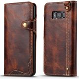 Voor Galaxy S8 Denior Oil Wax Cowhide Magnetic Button Horizontal Flip Leather Case with Card Slots & Wallet(Brown)