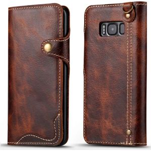 Voor Galaxy S8 Denior Oil Wax Cowhide Magnetic Button Horizontal Flip Leather Case with Card Slots & Wallet(Brown)