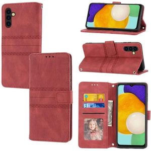 Voor Samsung Galaxy A14 5G Relif Strepen Skin Feel Leather Phone Case(Rood)