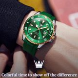 OLEVS 6650 heren lichtgevend waterdicht siliconen band mechanisch horloge (groen + goud)