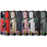 Glijdende Camera Cover Design PC + TPU Shockproof Case met Ring Holder & Card Slot voor iPhone 13 Pro Max (Rose Gold)