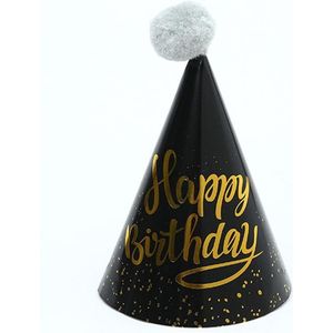 10 STUKS Harige Bal Verjaardag Papier Hoed Kroon Verjaardag Cake Hoed Party Decoratie (Grey Ball Black Big Happy Dot)