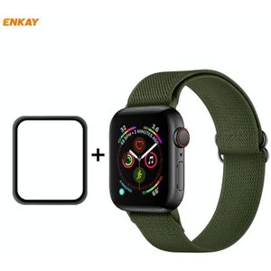 Voor Apple Watch Series 6 / 5 / 4 / SE 44mm Hat-Prince ENKAY 2 in 1 verstelbare flexibele polyester horlogeband + full screen full glue PMMA gebogen HD-screenprotector (donkergroen)