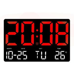Groot display Led digitale klok 5 modi Helderheid Instelbare temperatuur Mute elektronische klok (rode dubbele kleur)