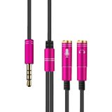 2 in 1 3 5 mm man tot dubbele 3 5 mm vrouwelijke TPE high-elastische audiokabel splitter  kabellengte: 32cm (Rose Red)