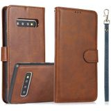 For Samsung Galaxy S10+ Calf Texture 2 in 1 Detachable Magnetic Back Cover Horizontal Flip Leather Case with Holder & Card Slots & Wallet & Photo Frame(Brown)