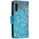 Voor Samsung Galaxy A13 5G Gekleurde Tekening Patroon Rits Horizontale Flip Telefoon Lederen Case met Houder & Card Slots & Portemonnee (Plum Blossom)