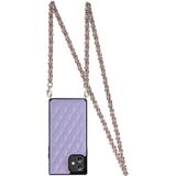 Elegant Rhombic Pattern Microfiber Leather + TPU Shockproof Case met Crossbody Strap-ketting voor iPhone 12 Mini (Paars)